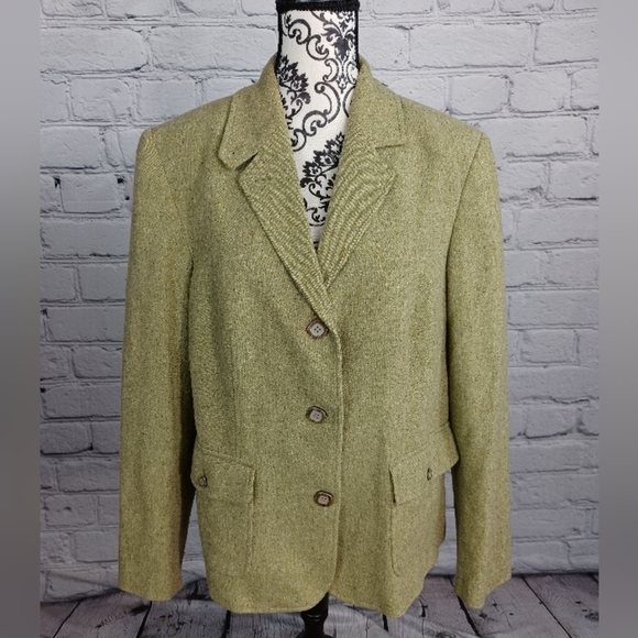 L L Bean women's career long sleeve line jacket button front pockets size L B20